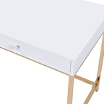 ZUN White High Gloss and Gold 2-drawer Writing Desk B062P184570