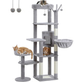 ZUN 59" Cat Tree,Cat Tower for Large Cats,Multi-Level Cat Tower 3 Removable Pompom Sticks,Cat Condo 93372733