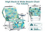 17 Inch Seat Height Beach Chair for Adults, Folding Portable Camping Chair with Headrest, Cup 84062613