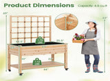 47" Raised Garden Bed with Trellis & Rolling Wheels, Mobile Fir Wood Planter Box for Climbing Plants 08015692