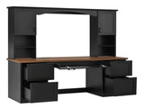 Farmhouse Arched Computer Desk with Hutch, Mid-Century Walnut Home Office Workstation with Charging 37179870