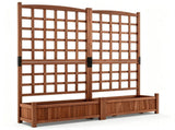 Rustic Brown Elevated Planter with Lattice Trellis, Dual Large Planting Boxes with Drainage System 67310581