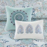8 Piece Cotton Floral Printed Reversible Comforter Set Blue Queen B03597065