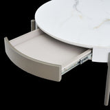 Modern Round White & reall wood color Coffee Table Drawers and metal legs,Drum Coffee Table W1911P269601