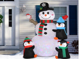 6ft With 3 Penguins, 4 Light Strings, 1 Colorful Rotating Light, Inflatable, Garden Snowman 50113357