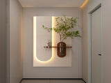 Adjustable 3-Color LED Sandstone Wall Decor with Simulated Green Plants - 3D Art Sculpture, Glass W2700P313029