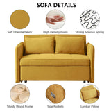 53.5"Chenille fabric pull-out sofa bed,sleeper loveseat couch with adjustable armrests-Yellow 00609460