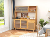69-Inch Bamboo Kitchen Cabinet with Tempered Glass Doors, Extra Storage Space & Anti-Tilting Design 80255442