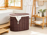 100L Handwoven Laundry Hamper with Lid, Double Laundry Basket with Removable Washable Liner, Brown 33110528