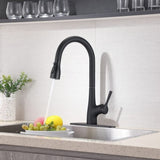 ZUN Single Handle Pull Down Kitchen Sink Faucet Matte Black JYBC941MB