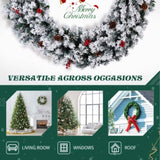 48in Pre-lit Snow Flocked Christmas Wreath, Lighted Artificial Xmas Wreath with 150 Warm White 17485114
