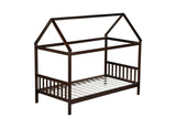 Twin House Bed with Headboard and Footboard, Twin Rubber Wood Bed with House Frame,Esspresso W504P225958