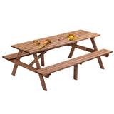 ZUN 8 Person Brown Wooden Picnic Table, Outdoor Camping Dining Table with 2 Seats, Garden, DIY with 2 W1422P196395