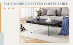 ZUN 43.3"x23.6" Black Marble-Patterned MDF Coffee Table with Tempered glass legs.Suitable for Living W1151P209569