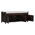 ZUN Storage Bench with 3 Shutter-shaped Doors, Shoe Bench with Removable Cushion and Hidden Storage 58461995