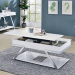 ZUN Contemporary Style White 1pc Coffee Table Lift Top Design High Gloss Finish Chrome Frame Living Room B011P207454