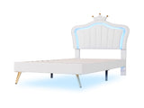 Twin Size Upholstered Bed Frame with LED Lights, Modern Upholstered Princess Bed With Crown WF315530AAK
