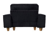 Black Deep Seat Corduroy Armchair with Brushed Stainless Steel Cup Holder and Decorative Pillow, 95174272