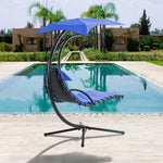 ZUN 53.15 in. Outdoor Navy Hanging Curved Lounge Chair Steel Hammocks Chaise Swing with Built-In Pillow 65614604