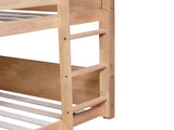 Twin Over Twin House Floor Bed with Headboards, Footboards and Guardrails, Ladder, Rubber Wood W504P227942