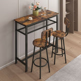 ZUN Bar table, equipped with 2 bar stools , with backrest and partition W57868883