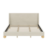 ZUN Modern Velvet Upholstered Platform Bed with Wingback Headboard and Round Wooden Legs, Cream,King WF531853AAC