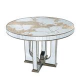 47x47x31.5" Round Dining Table with Elegant Floral Design and Mirrored Silver Finish W2078P248208