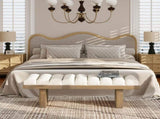 Bella 52" Upholstered Modern Accent Bench, Ivory White Boucle B2719P292908