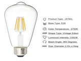 Edison Bulb LED Light Vintage Style Lighting Filament Lamp E26 Warm white 6Pack 12915650
