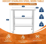 Stainless Steel Table with Wheel Caster 24 x 36 Inches Metal Food Prep Work Table with 2 Adjustable W1192P301449
