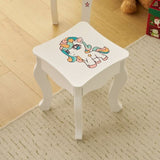 ZUN Kids Vanity Table and Chair Set, Girls Vanity with Mirror & Stool, Cute Unicorn Design, Pretend Play 87535947