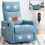 Heat Massage Manual Recliner Chair with Rocker and Swivel in Fabric for Living Room, Blue W1803P251883