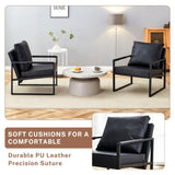 A set of 1 Classic Black PU Leather and Metal Frame Sofa -Ergonomically designed, a perfect blend of W3226P279067