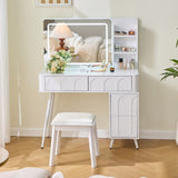 Modern Makeup Vanity Desk with LED Lights & Mirror, 4 Drawer Dressing Table Set with Stool, 3 Colors N844P257529A
