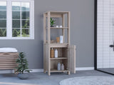 Linen Single Door Cabinet 59" H, Two Interior Shelves, Two Open Shelves, Light Gray B097133249