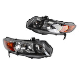 2pcs Front Left Right Headlights for Honda Civic 2006-2011 2dr Coupe Models Only Black 91407748