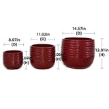 3 Pieces Ceramic Flowerpot, Modern Planter for Patio, Garden or Windowsills - Bean Paste Red W3273P321467