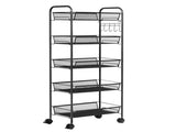 Black 5-Tier Mesh Rolling Cart with 5 Baskets & 5 Hooks, Lockable Universal Wheels 84640664
