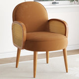 Mid-century Accent Chair with Rattan Armrests&Wooden Legs, for Living Room Reading Bedroom Balcony, N765P220370Y