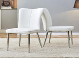 Modern minimalist dining chairs, office chairs. 2-piece set of white PU seats with silver metal W1151P268761