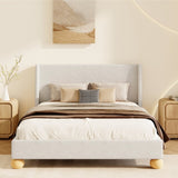 ZUN Modern Boucle Upholstered Platform Bed with Wingback Headboard and Round Wooden Legs, Beige,King WF531853AAB