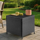Outdoor PE Wicker Side Table with Storage, Patio Rattan End Table Square Container for Furniture 27645428