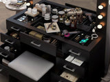 Vanity Desk Set with Large Lighted Mirror and Powre Outlet, Glass Top Makeup with 9 Drawers, 12228143