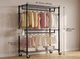 Heavy Duty Closet Garment Rack,3-Tier Adjustable Metal Freestanding Clothes Rack with 2 Rods and 49128303