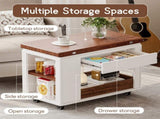 27.6'' Modern Multi-Function Coffee Table/Side Table with Foldable Top & Casters, Multi-tier N735P328521D
