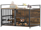 Furniture Style Large Dog Crate with 360&deg & Adjustable Raised Feeder for Dogs 48" T3210P294078