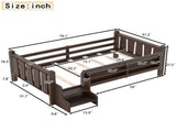 Twin Size Floor Bed with Storage Bookcases, Solid Wood Kids Floor Bed with Cute Stairs and W1580P390217
