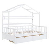 Wooden Full Size House Bed with 2 Drawers,Kids Bed with Storage Shelf, White WF308873AAK