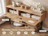 Natural Rattan Console Table with Storage Cabinets & Open Shelf, 40 Inch Entryway Table with Sturdy 39607776