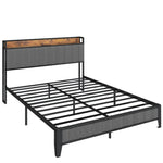 ZUN Full Size Bed Frame with Charging Station, Upholstered Headboard, Metal Platform, Grey W1960131344